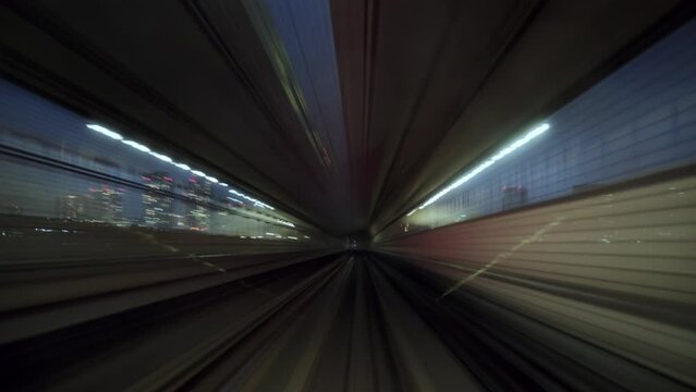 Motion Timelapse POV Shot View From Monorail At Night