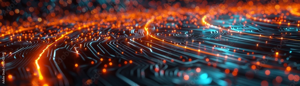 Poster abstract image showcasing futuristic technology with glowing circuits and vibrant colors representin