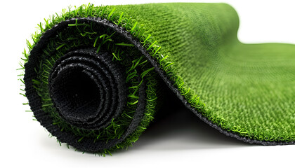 Green artificial turf rolled. Probes examples of artificial turf, floor coverings for playgrounds