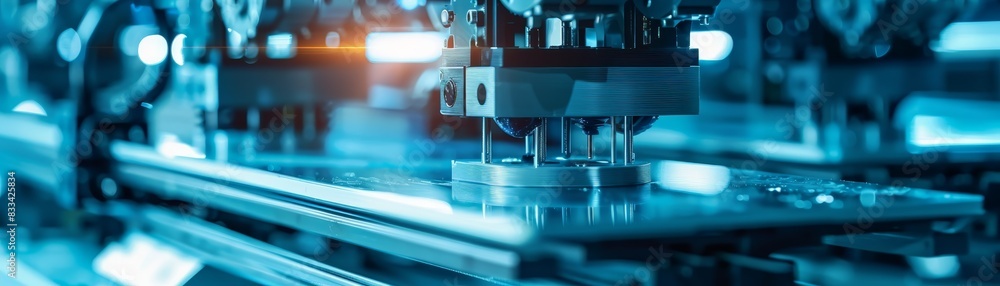Aufkleber close up of automated pcb assembly line in an advanced manufacturing factory. robotic arms solder co