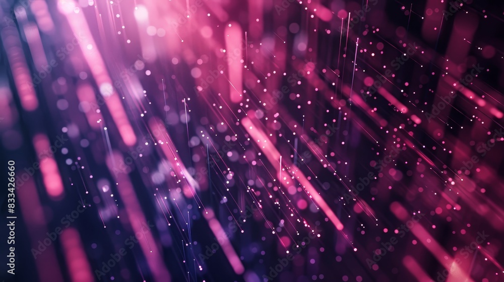 Poster dynamic abstract background with vibrant pink and dark hues, featuring light trails and particles fo
