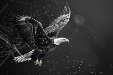 A bald eagle soaring through the sky with its wings outstretched