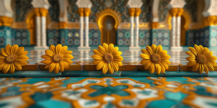 closeup of an Islamic background with intricate floral designs using Macro Photography and RealTime Eye AF to highlight the fine details and cultural significance