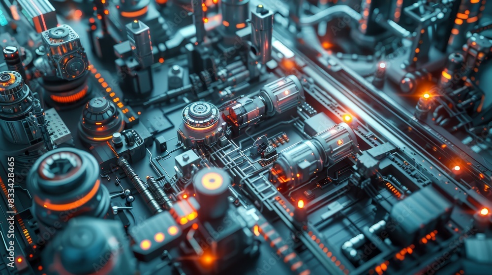 Poster high-tech circuit board close-up with glowing elements, showcasing intricate electronic components a