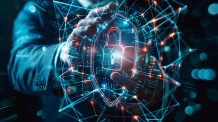 businessman with virtual cyber security technology