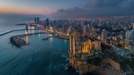 Aerial view of Beirut skyline at night