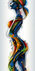 A woman with a colorful body is shown in a blurry image. The image has a dreamy, abstract feel to it, with the woman's body appearing to be made up of different colors and shapes