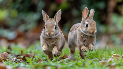 Fototapeta premium group of rabbits running