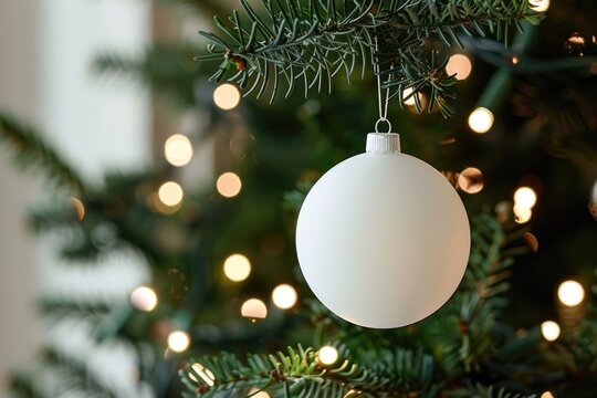 Sparkling Festive Morning with White Christmas Ornament and Twinkling Tree Lights