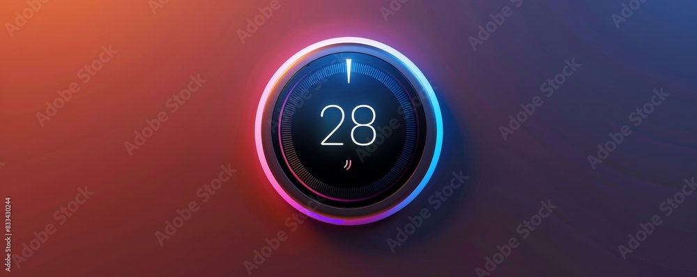 Poster smart home thermostat showing a temperature of 28 degrees. modern technology for efficient home temp