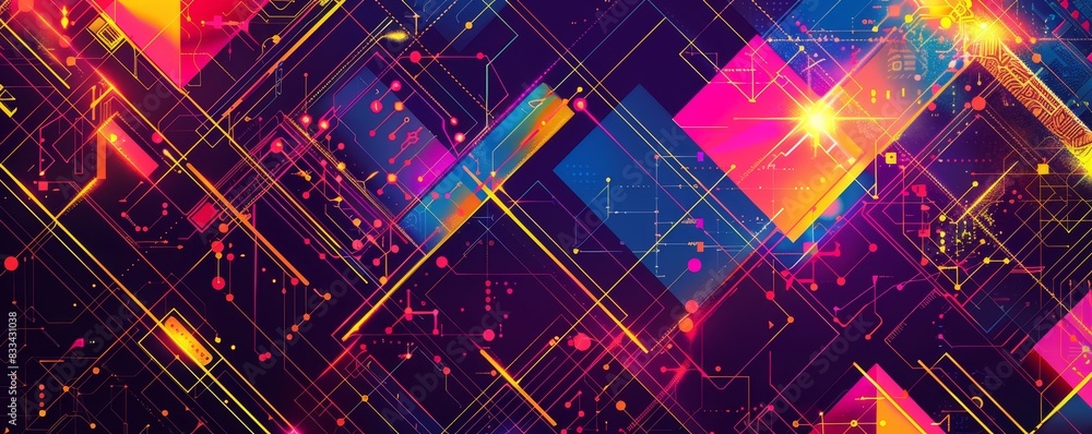 Poster vibrant geometric abstract background with vivid colors and dynamic shapes, perfect for tech and mod