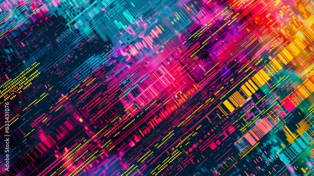 Poster vibrant digital abstract background with colorful lines and geometric shapes, perfect for tech and f