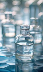 A bottle of glycerin is in sharp focus. By emphasizing clarity and importance among surrounding elements.