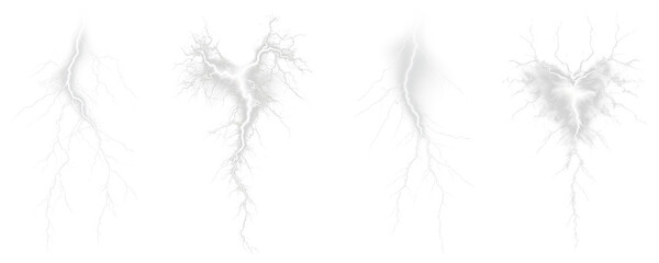 Fototapeta premium Thunder png element set on transparent background