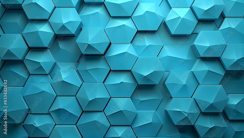 Poster a blue background with hexagonal patterns