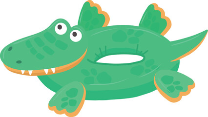 Obraz premium Inflatable swimming circle in the shape of a crocodile, vector illustration highlighted on a white background.A water accessory for summer holidays on the beach and in the pool, in tropical countries.