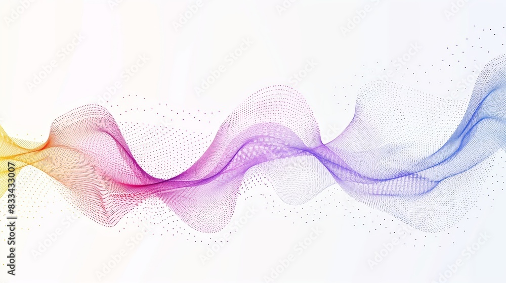 Poster a digital illustration of a white background with an abstract wave pattern made from small colorful 