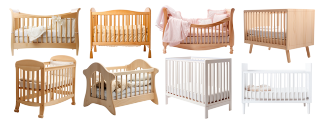 Wooden baby crib png on transparent background