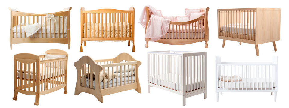 Wooden baby crib png on transparent background