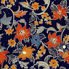 a image of a blue background with a pattern of orange and white flowers