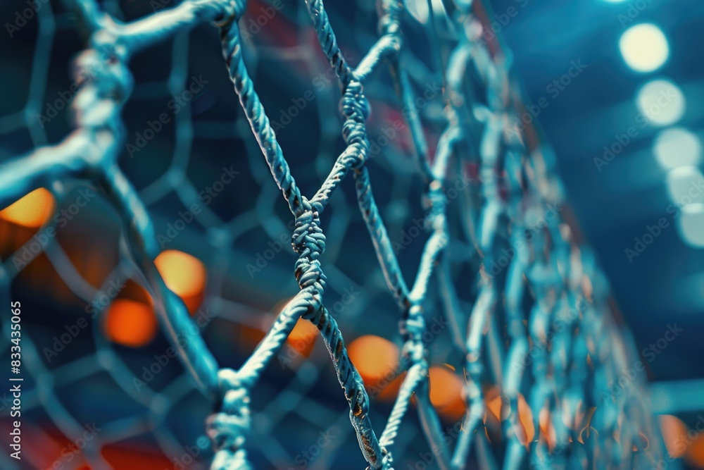 Poster a close-up view of a chain link fence with sharp metal links and rusted edges