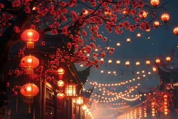 Street decorated with red lanterns