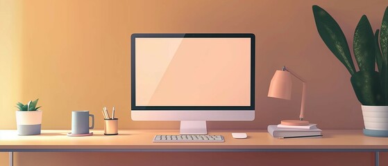 Illustration laptop computer mockup designed with blank monitor screen