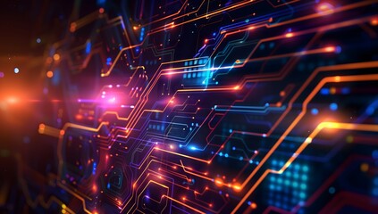 Fototapeta premium Glowing lines with digital circuit board Abstract background technology elements Abstract and Technology Concept