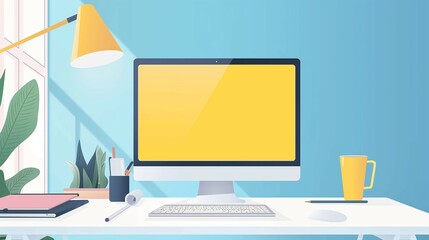 Illustration laptop computer mockup designed with blank monitor screen