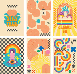 Retro groovy psychedelic shapes set