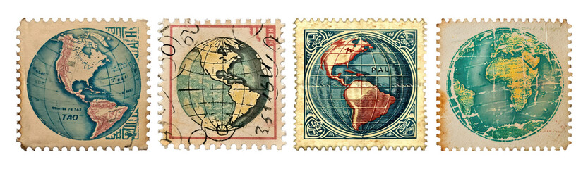 Obraz premium Vintage world postage stamps png on transparent background