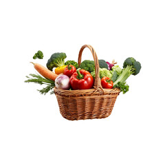 Healthy food in basket. different fruits and vegetables, Potatoes, tomatoes, onions, isolated png