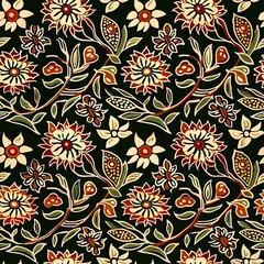 a image of a black background with a pattern of flowers and leaves