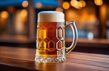 A mug with a beer, bokeh on the background