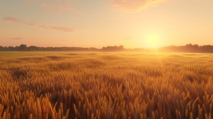Obraz premium A serene and super realistic image of a wheat field at golden hour with a clear sky,