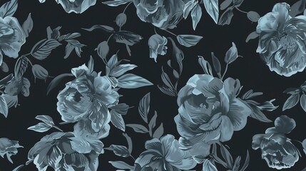 Regal flowers flat design top view regal theme water color Monochromatic Color Scheme. Seamless Pattern, Fabric Pattern.