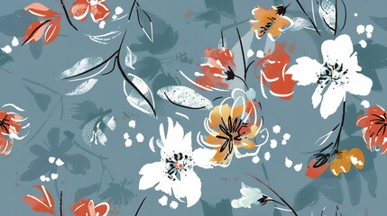Oriental florals flat design top view oriental theme water color Triadic Color Scheme. Seamless Pattern, Fabric Pattern.