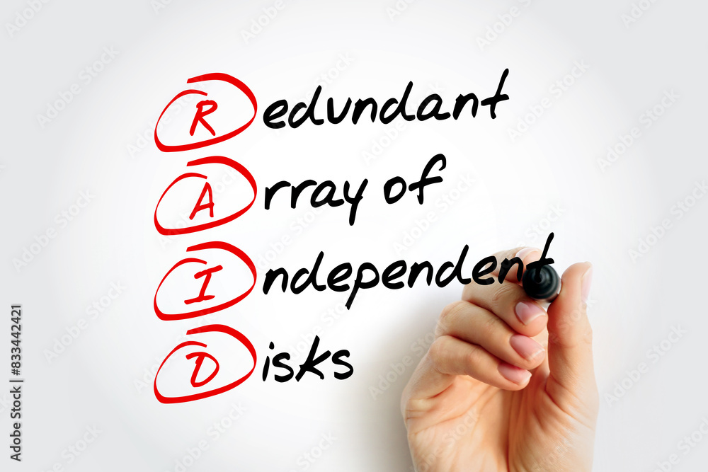 Aufkleber raid - redundant array of independent disks is a data storage virtualization technology, acronym tex