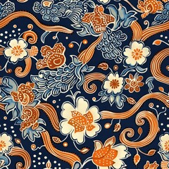 a image of a blue and orange floral print fabric