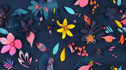 Fanciful petals flat design top view fanciful theme animation vivid . Seamless Pattern, Fabric Pattern.
