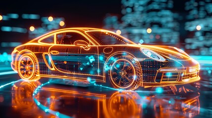 a car's software shaped with light