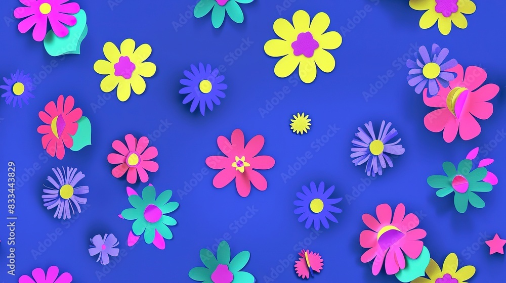 Poster scrapbook blooms flat design top view scrapbook theme animation vivid. seamless pattern, fabric patt