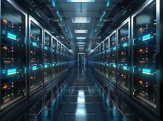 Fototapeta premium Server room with rows of server racks