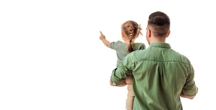 Dad holding his little girl in arms isolated on white