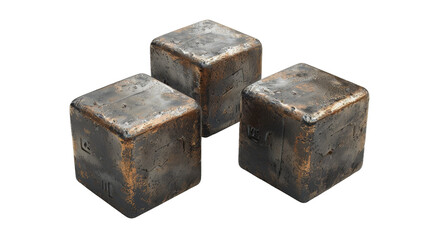 [Transparent Background PNG]Three metallic cubes on black background