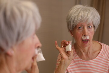 Social issues concept of drugs misuse with a mature woman  