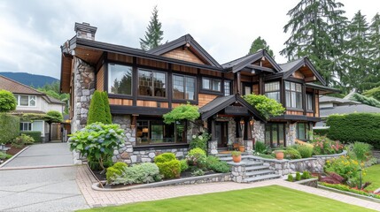 a cozy residential home with a technician meticulously performing maintenance on a heat pump unit outside amidst vibrant greenery.