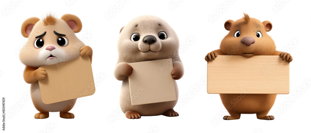 Sticker Animal character holding board png on transparent background