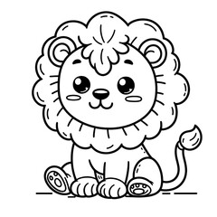 Cartoon of a lion with simple lines for children coloring in book pages. Drawing for vectorization