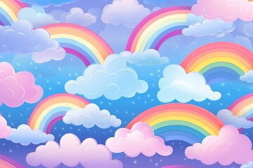 Fototapeta premium Abstract background with rainbow and multicolored clouds, cartoon illustration, pattern